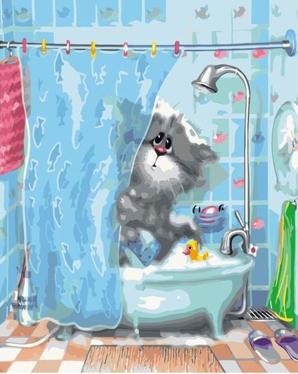Картина по номерам «Кот в ванне»