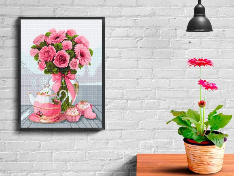 Алмазная вышивка «Букет розовых гербер» — картинка 2