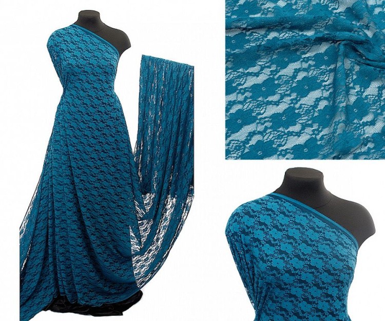 Кружевная ткань стрейч в нарезке, 5 м, ширина 150 см, 100 г/м², цвет: 908 морская волна, TBY — картинка 2