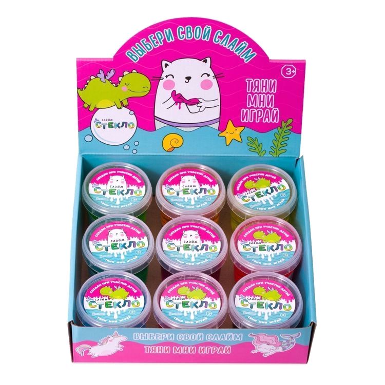 Набор слаймов «Стекло. Котик», в боксе с разными посыпками, 9 шт. по 100 г — картинка 4