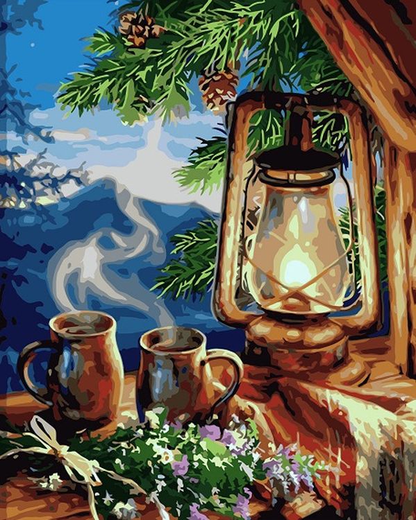 Картина по номерам «За кружкой чая»