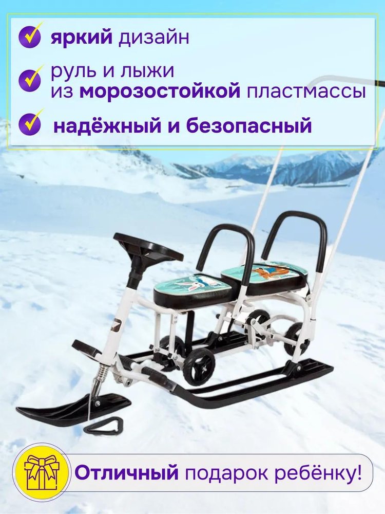 Снегокат детский 507 TWINS BABY Wheel для двоих со спинкой — картинка 3