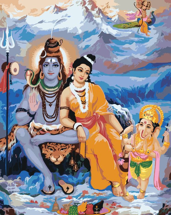 Картина по номерам «Шива, Парвати и Ганеша»