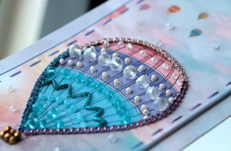 Набор для вышивания хрустальными бусинами открытка-конверт «Воздушный шар» — картинка 2