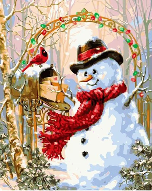 Картина по номерам «Снеговик-почтальон»
