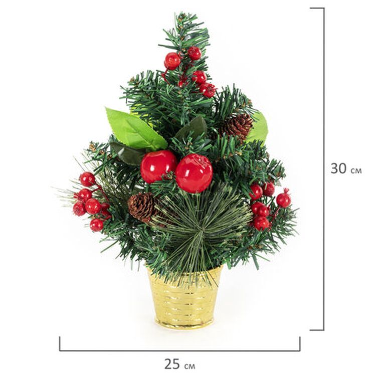 Ель искусственная декоративная 30 см, украшения: сосновые иголки, шишки, ягоды — картинка 3