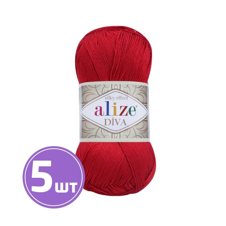 Пряжа ALIZE Diva Silk effekt (106), красный, 5 шт. по 100 г