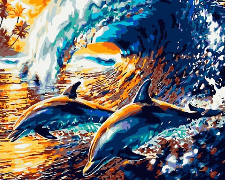 Картина по номерам «Веселые дельфины»