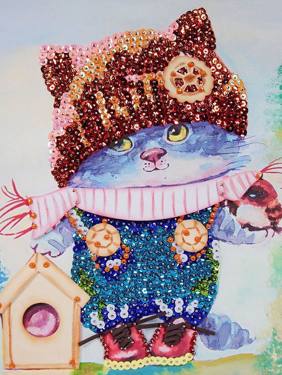 Картина на холсте из пайеток «Озорной котенок» — картинка 6