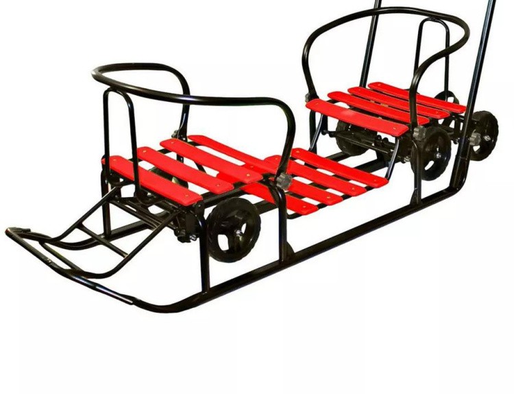 Санки детские Snow Black Auto «Для Двоих», красные с колесами — картинка 5