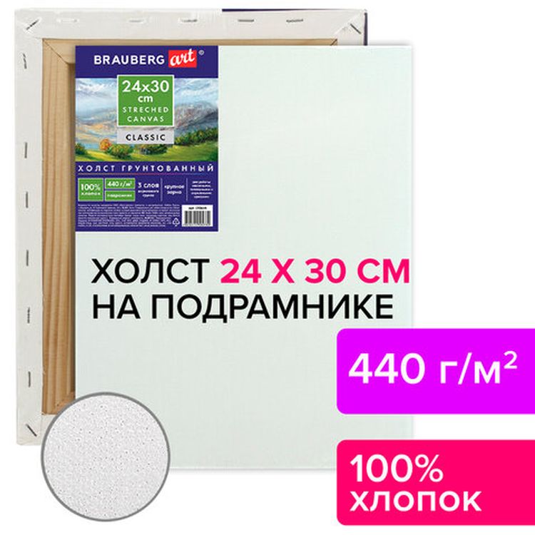 Холст на подрамнике BRAUBERG ART CLASSIC, 24х30 см, грунтованный, 100% хлопок, крупное зерно — картинка 6
