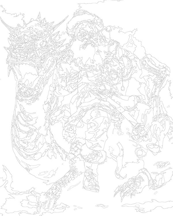 Картина по номерам «Новогодняя: Дед Мороз на зеленом драконе» — картинка 3