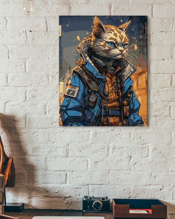 Картина по номерам «Кот-полицейский Киберпанк» — картинка 3