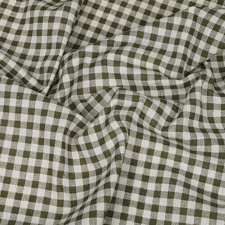 Ткань льняная, 1 м x 150 см, 140 г/м², цвет: оливковый, клетка, TBY — картинка 2
