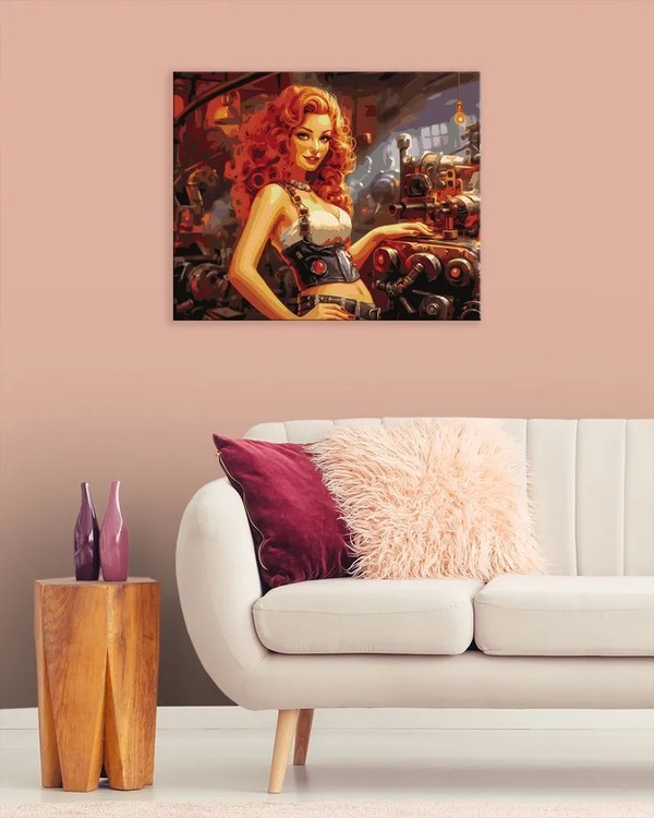 Картина по номерам «Рыжеволосая девушка-механик» — картинка 3