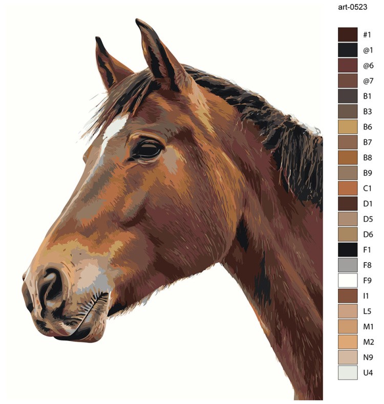 Картина по номерам «Животные: конь на белом фоне, портрет» — картинка 2