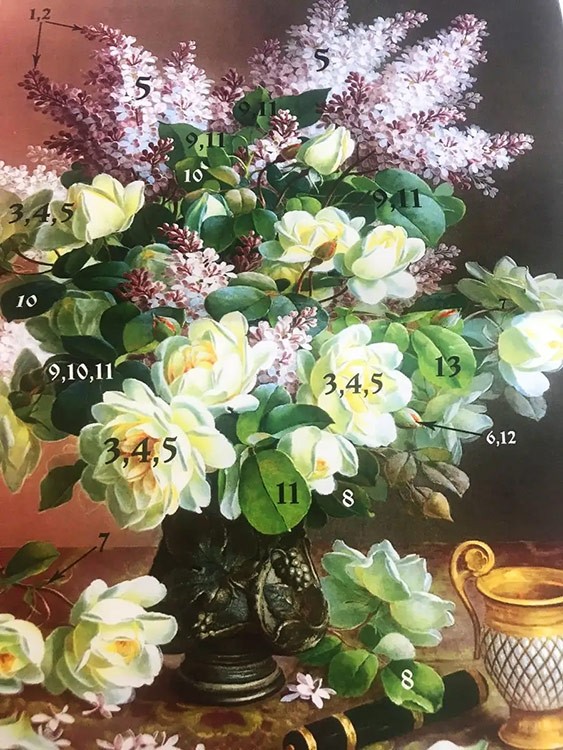 Вышивка лентами «Белые розы и сирень» — картинка 5