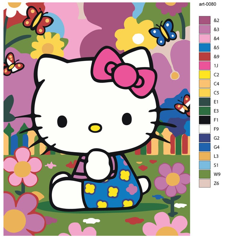 Картина по номерам «Хеллоу Китти Hello Kitty: Цветы и бабочки» — картинка 2