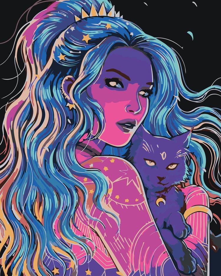 Картина по номерам «Девушка и котик»