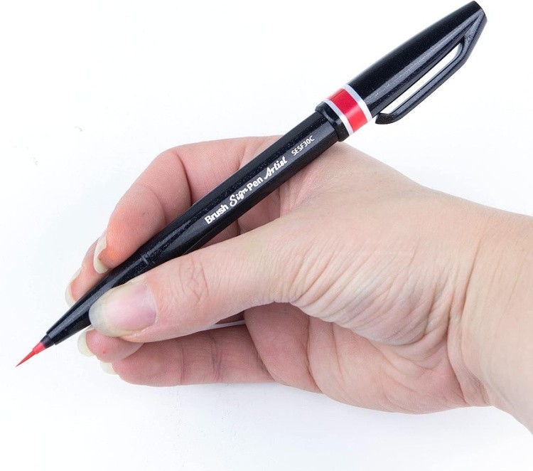 Браш пен Brush Sign Pen Artist, ultra-fine 0,5 - 5 мм, цвет: красный, Pentel — картинка 6