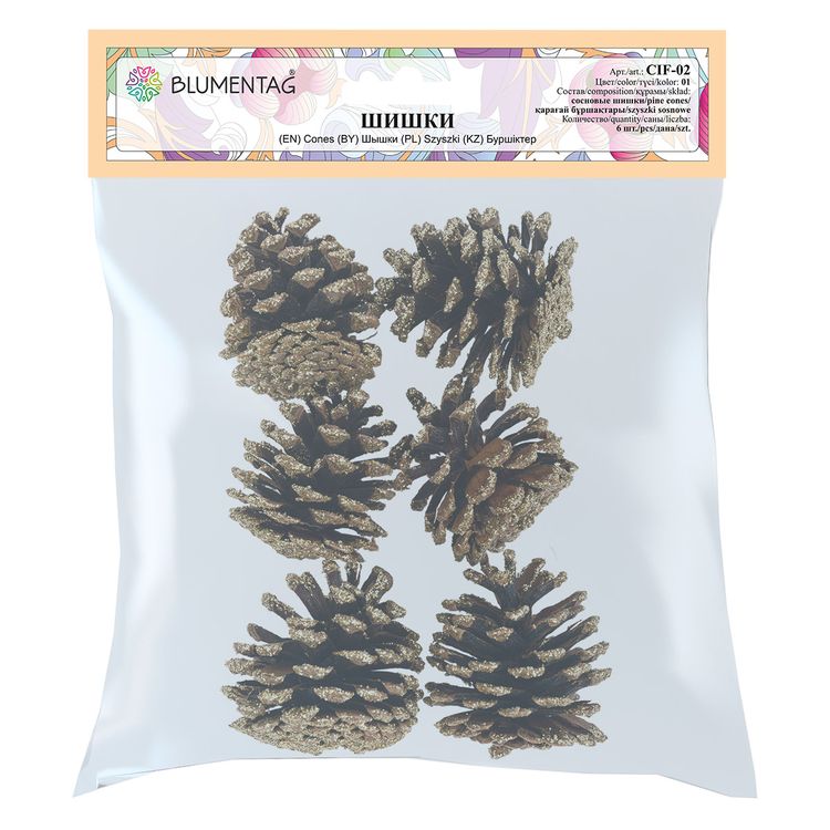 Шишки Сосны, под золото, 6 шт., Blumentag — картинка 2