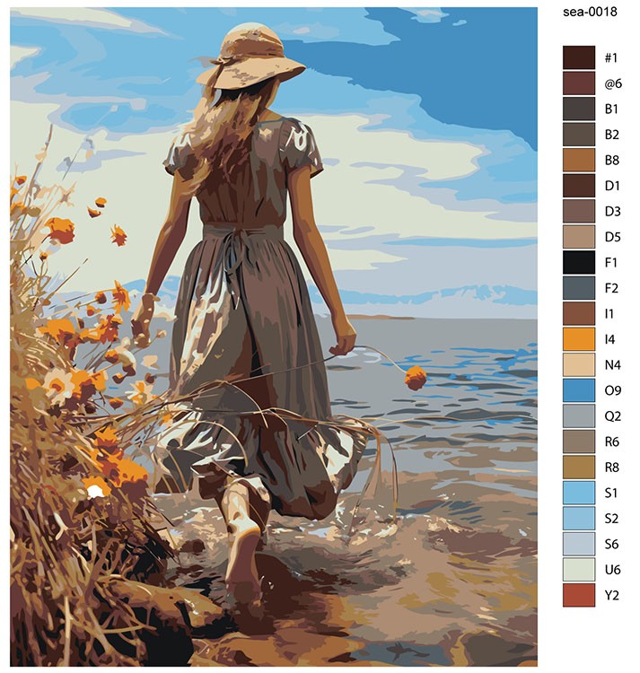 Картина по номерам «Море: Девушка в платье идет по воде» — картинка 2