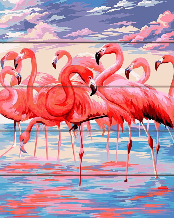 Картина по номерам по дереву Flamingo «Розовое озеро»