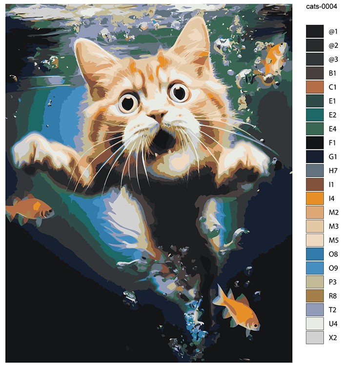 Картина по номерам «Рыжий кот с рыбами под водой 2» — картинка 2