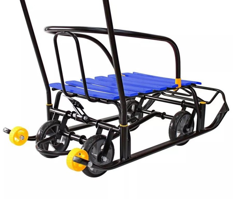 Санки детские Snow Black Auto синие рейки с колесами — картинка 14