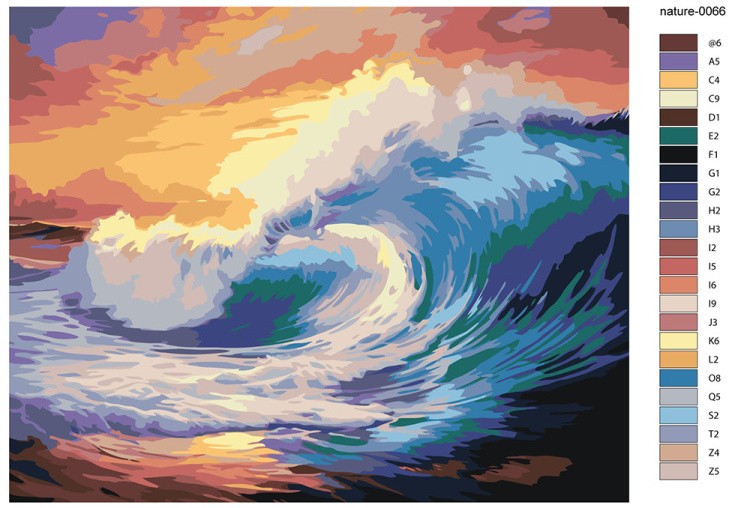 Картина по номерам «Природа: Морской пейзаж с большой волной на закате» — картинка 2