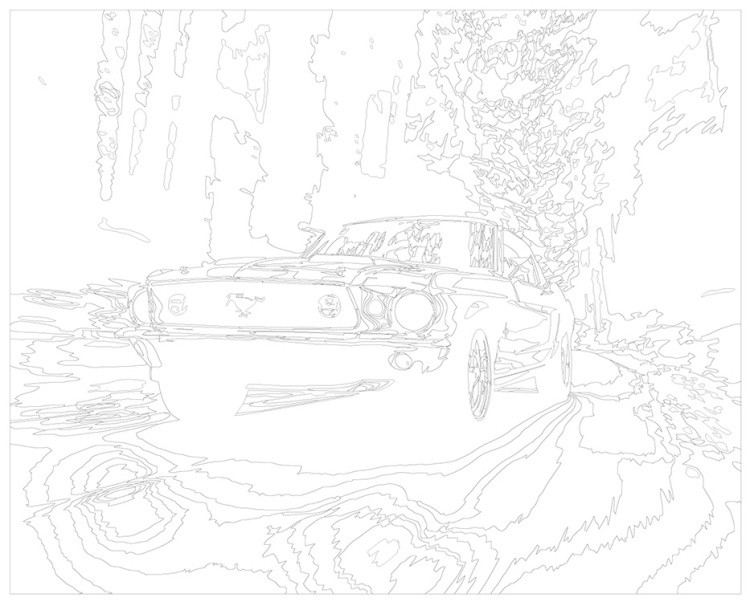 Картина по номерам «Машины: Форд Мустанг на лесной дороге» — картинка 3