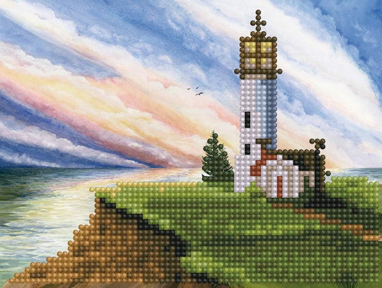 Алмазная вышивка-открытка «Маяк на рассвете» — картинка 2