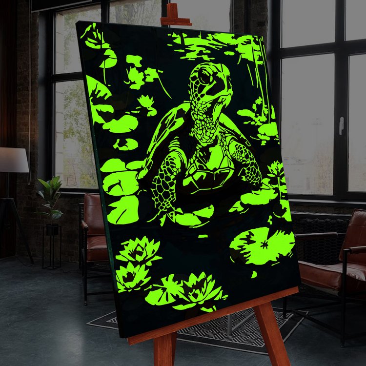 Картина по номерам со светящейся краской «Черепаха в пруду» — картинка 2