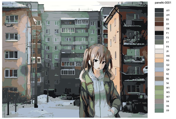 Картина по номерам «Панельки родные и аниме девушка 40х50» — картинка 2