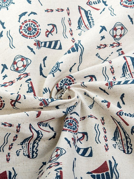 Ткань Лен, 140 г/м², 5 м x 150 см, цвет: белый, синий, морской принт, TBY — картинка 2