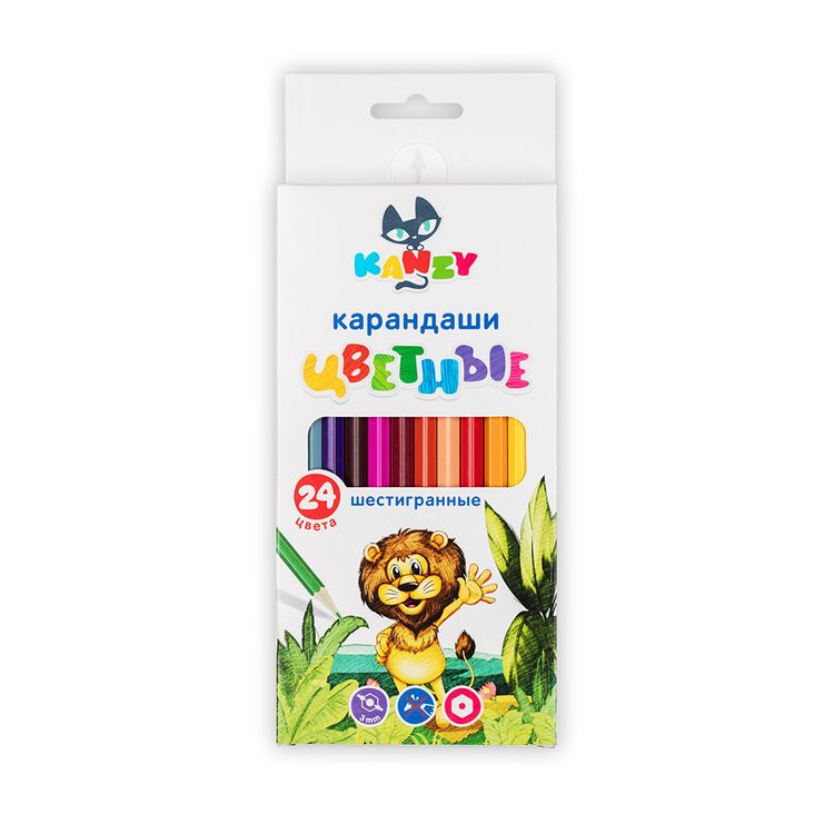 Набор цветных карандашей KANZY «Весёлый львенок», 24 цвета