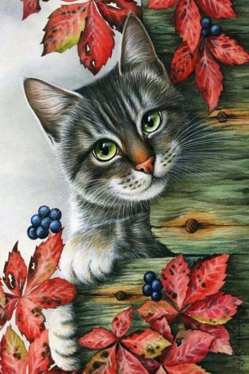Набор для вышивания «Кот в листьях»