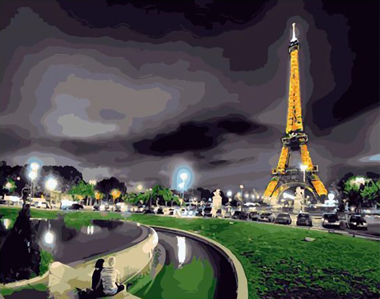 Картина по номерам «Ночное освещение Парижа»