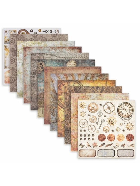 Бумага для скрапбукинга 30х30 см «Стимпанк», 12 дизайнов — картинка 2