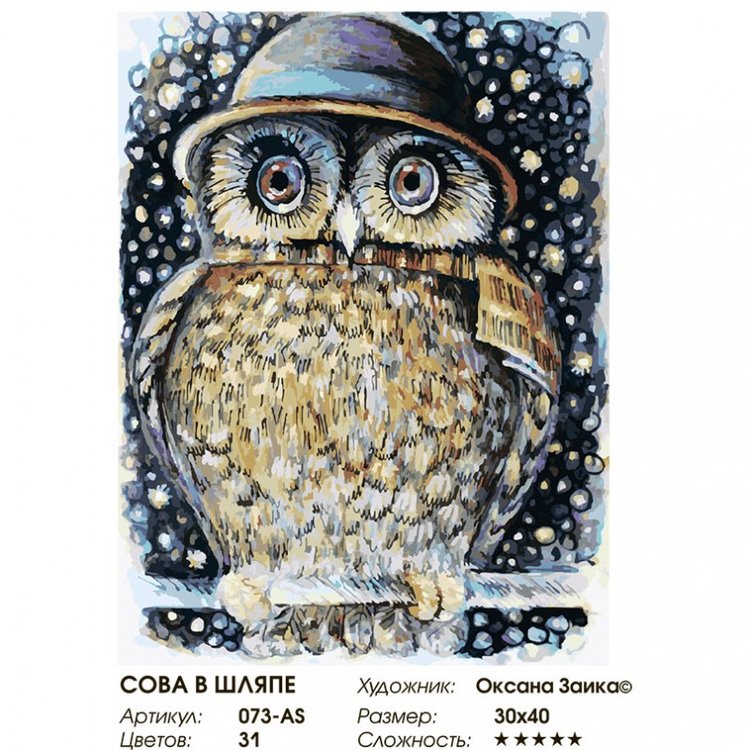 Картина по номерам «Сова в шляпе» — картинка 2