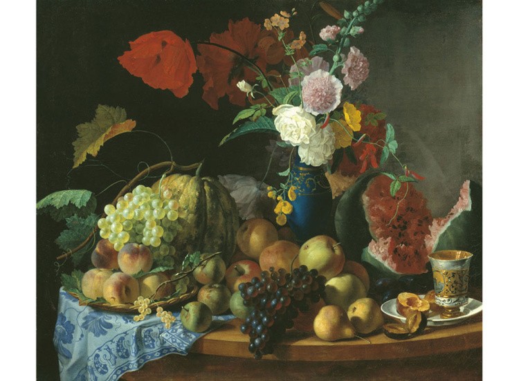 Холст «Натюрморт с цветами и фруктами»