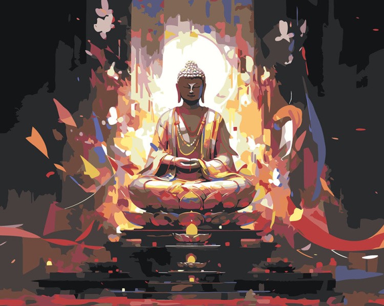 Картина по номерам «Буддизм: Статуя Будды на пьедестале»