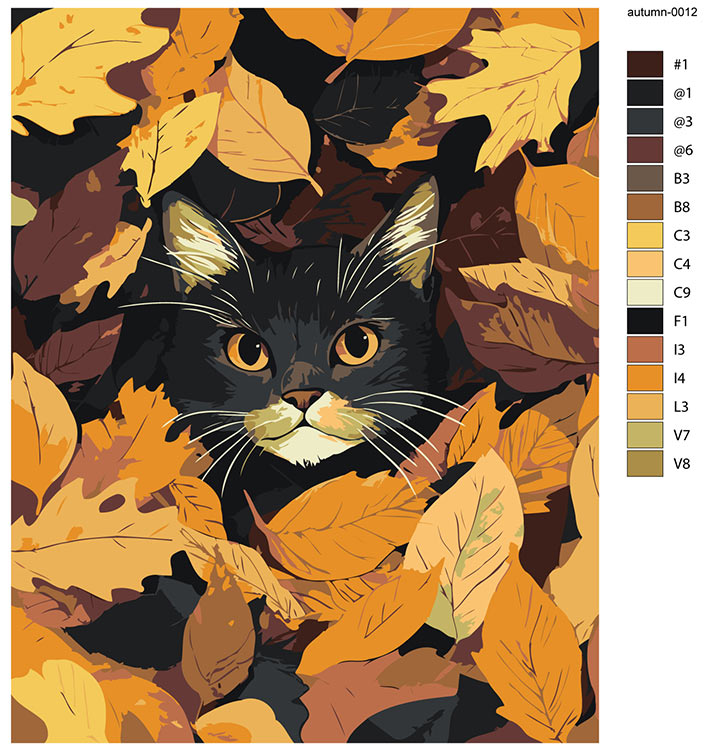 Картина по номерам «Осень: черный кот в осенних листьях» — картинка 2