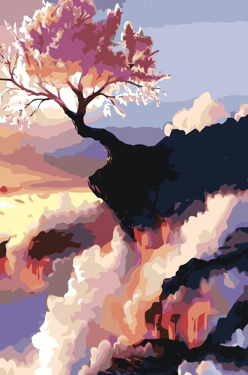 Картина по номерам «Сакура на краю вулкана»