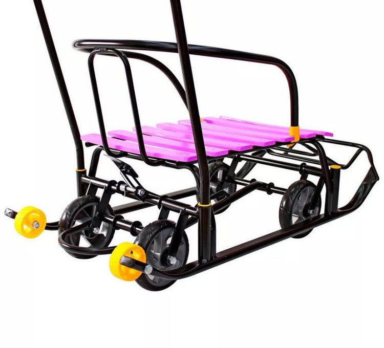 Санки детские Snow Black Auto сливовые рейки с колесами — картинка 14