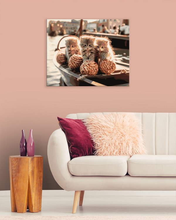 Картина по номерам «Котята с клубками плывут на лодке» — картинка 3