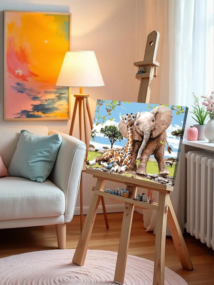 Картина по номерам «Жираф и слон» — картинка 10