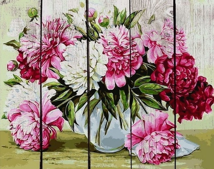 Картина по номерам по дереву RADUGA «Розовые цветы в вазе»