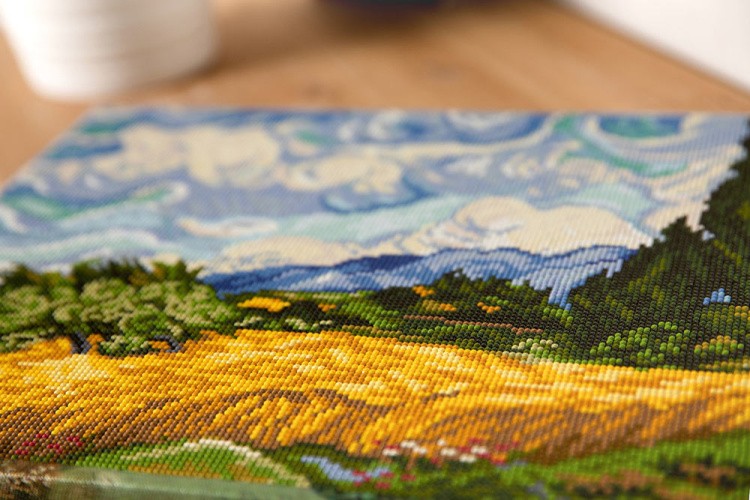 Алмазная вышивка «Пшеничное поле с кипарисами, Винсент ван Гог» — картинка 2