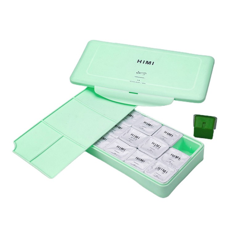 Набор гуашевых красок HIMI зеленый 18 цветов по 30 мл — картинка 3